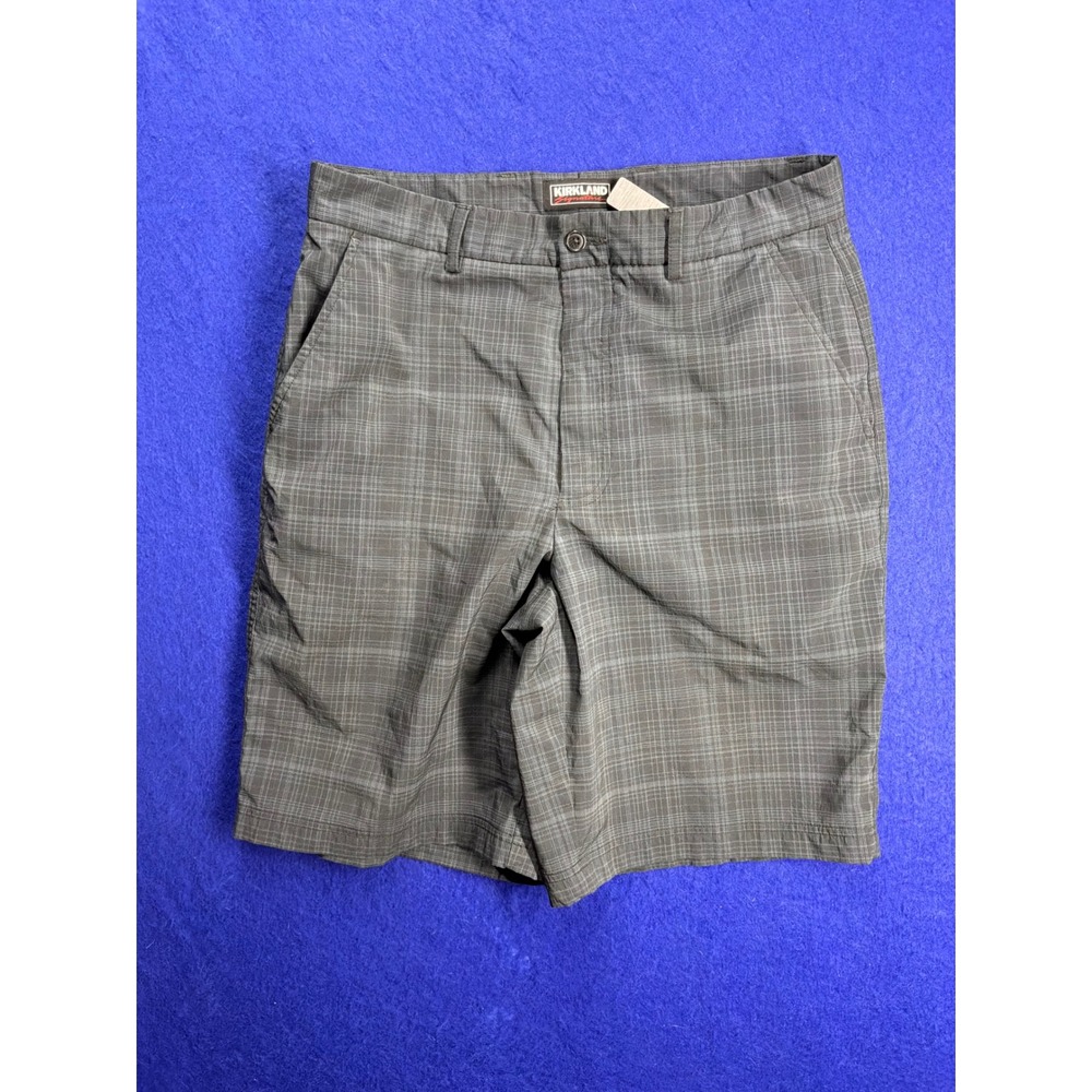 Dadcore Mens Kirkland Signature Plaid Performance Shorts 32 Grey